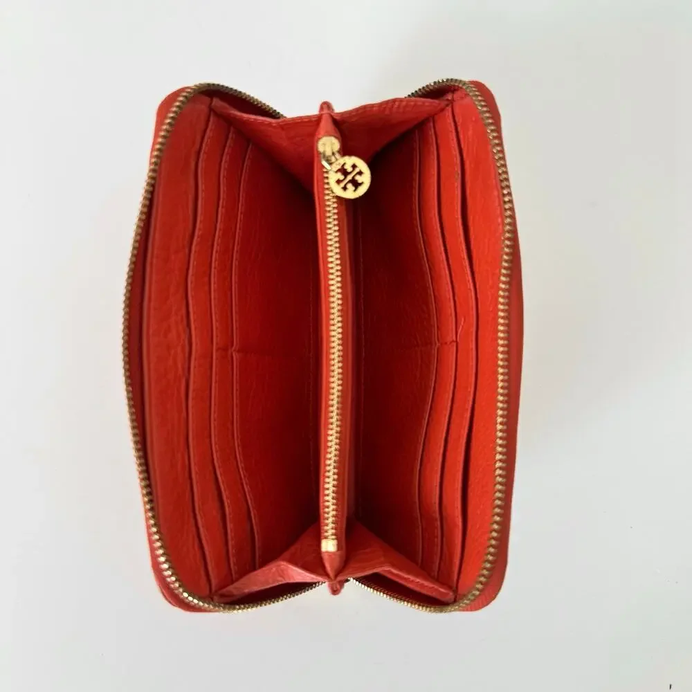 Tory Burch Zip Around Continental Wallet in Orange Soft Leather